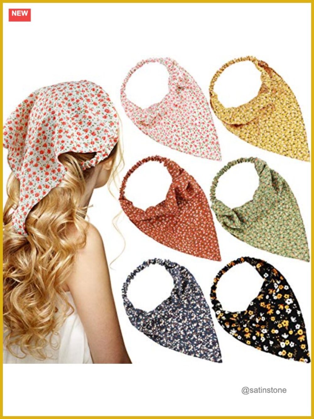 6 Pc Chiffon Floral Elastic Headband Set Boho Cottagecore Hair Accessories